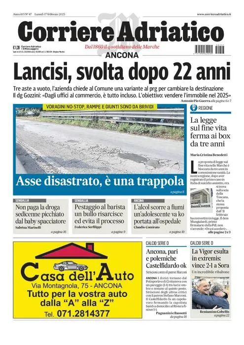 Prima-pagina-corriere adriatico-edizione-di-oggi-17-02-2025